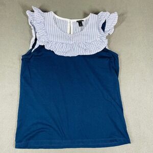 J.Crew Ruffle Stripe Yoke Sleeveless Top‎ Size XXS Preppy Coastal Blouse Striped